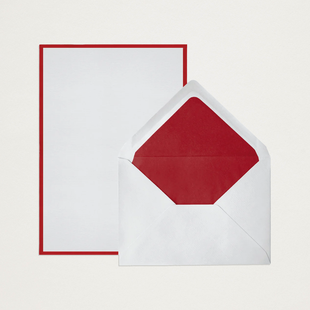 Conjunto de papel de carta + envelopes com moldura vermelho A5 (x25)