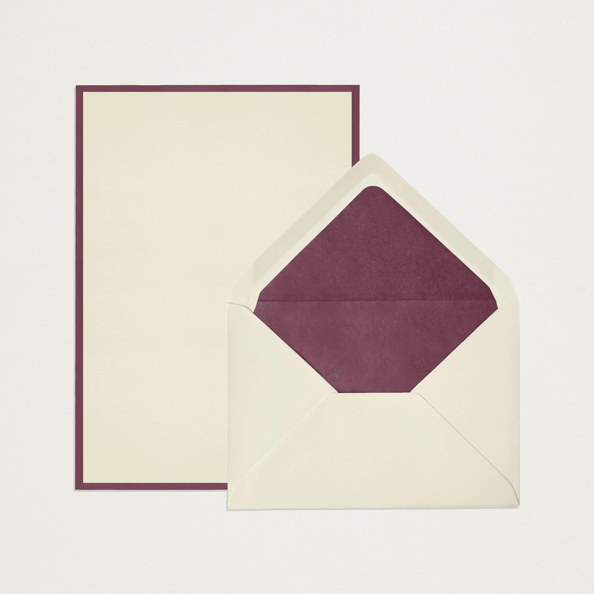Conjunto de papel de carta + envelopes com moldura bordeaux A5 (x25)