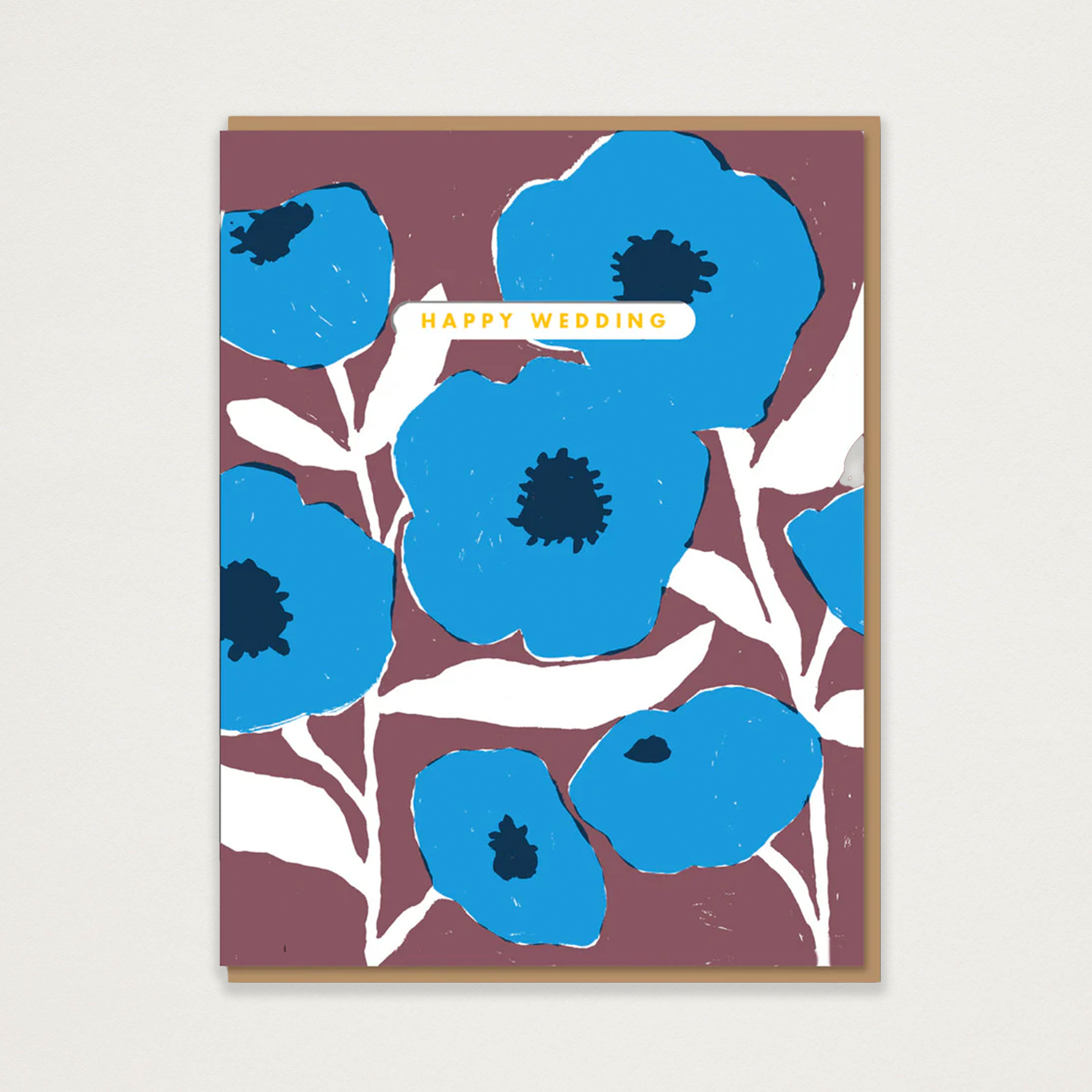 Wedding card with blue poppies