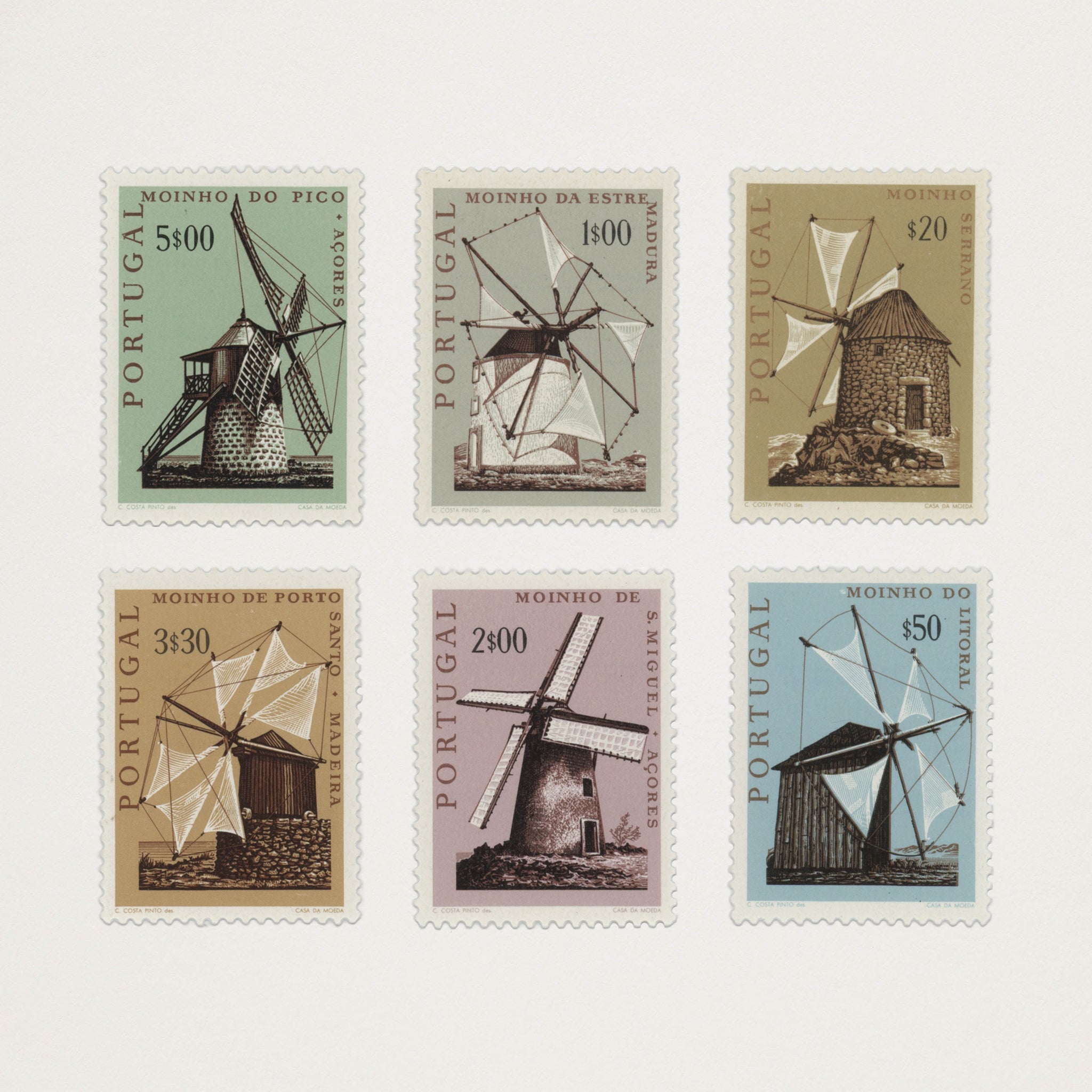Vintage Stamps · Windmills of Portugal (1968)