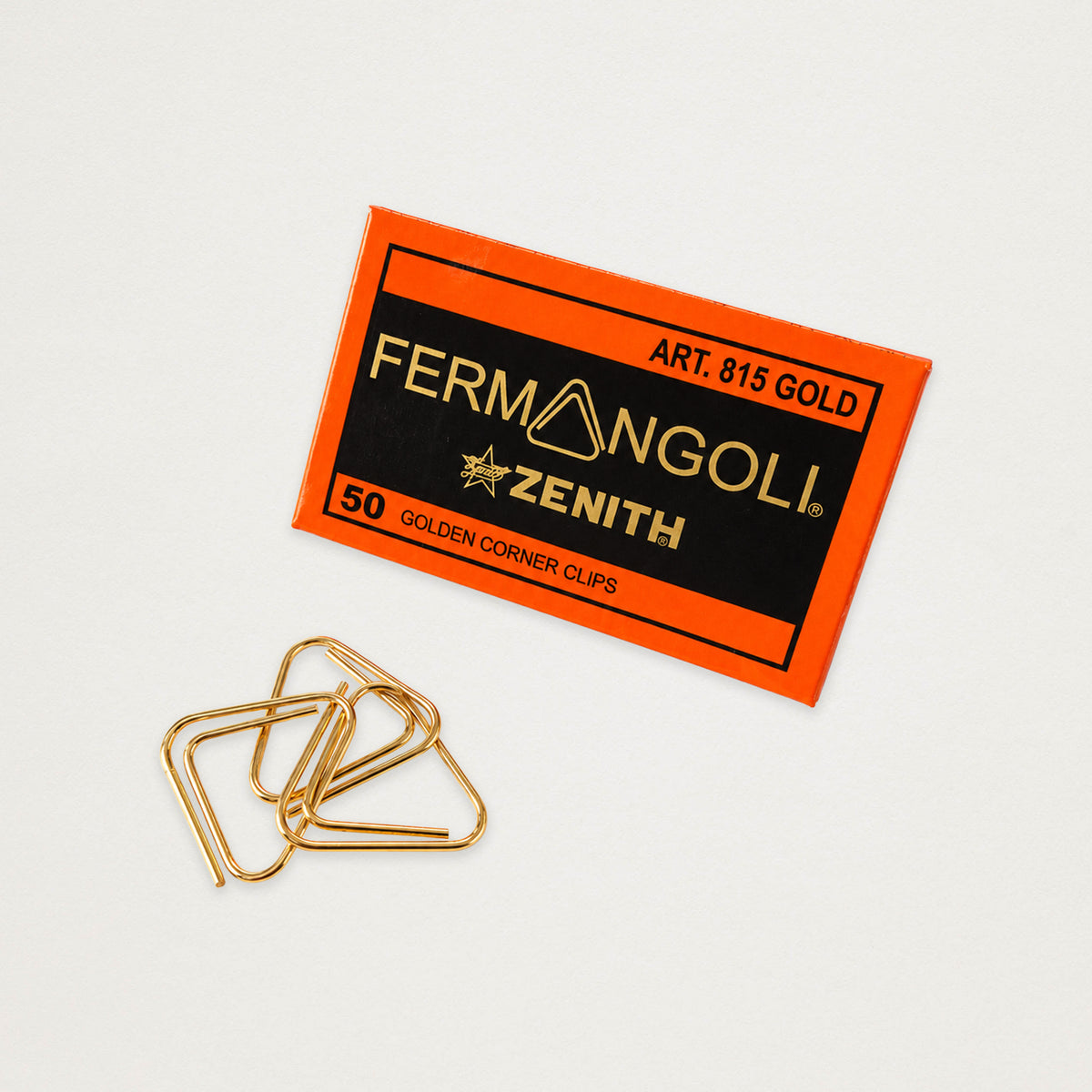 Clips dourados triangulares 23 kt Fermangoli • caixa de 50